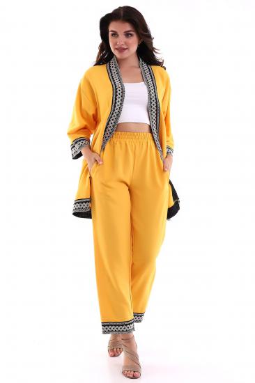 Modaness İşlemeli Kimono Takım Sarı Mdnss105